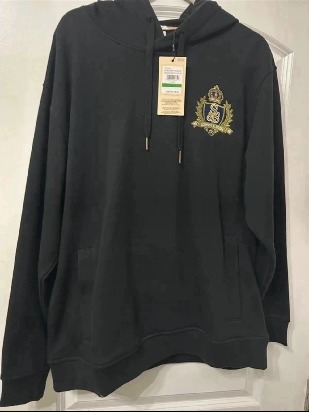 Scotch & Soda Black Hoodie with Gold Crest Embroidery
